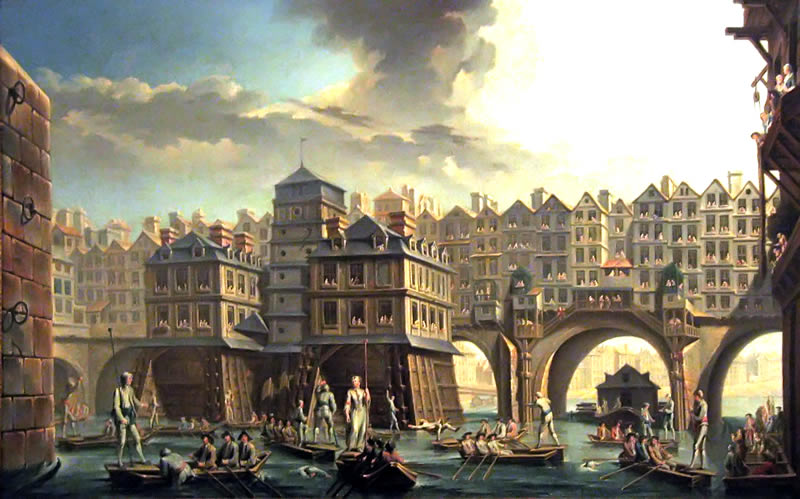 monnaieNicolas-Jean-Baptiste Raguenet, La joute des mariniers, entre le pont Notre-Dame et le Pont-au-Change, 1756. Tableau conservé Musée Carnavalet de Paris